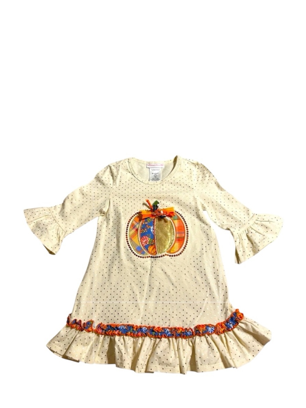 Bonnie Jean Pumpkin Dress with Ruffles & Polka Dots